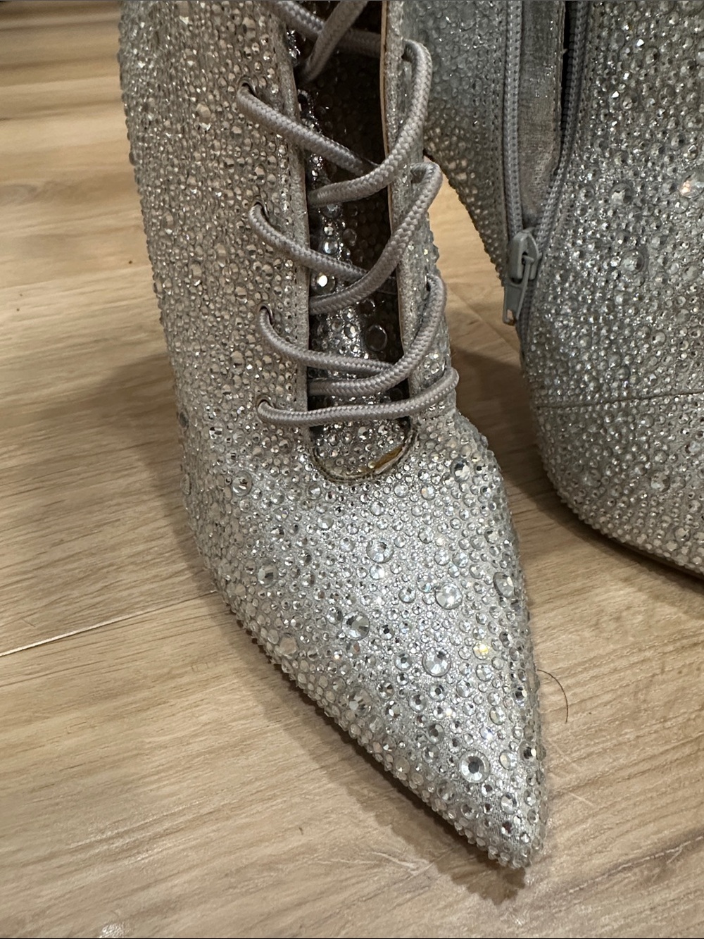 Steve Madden Valency Silver Crystal Lace-Up Stiletto Ankle Boot Size 9 - Picture 6 of 16